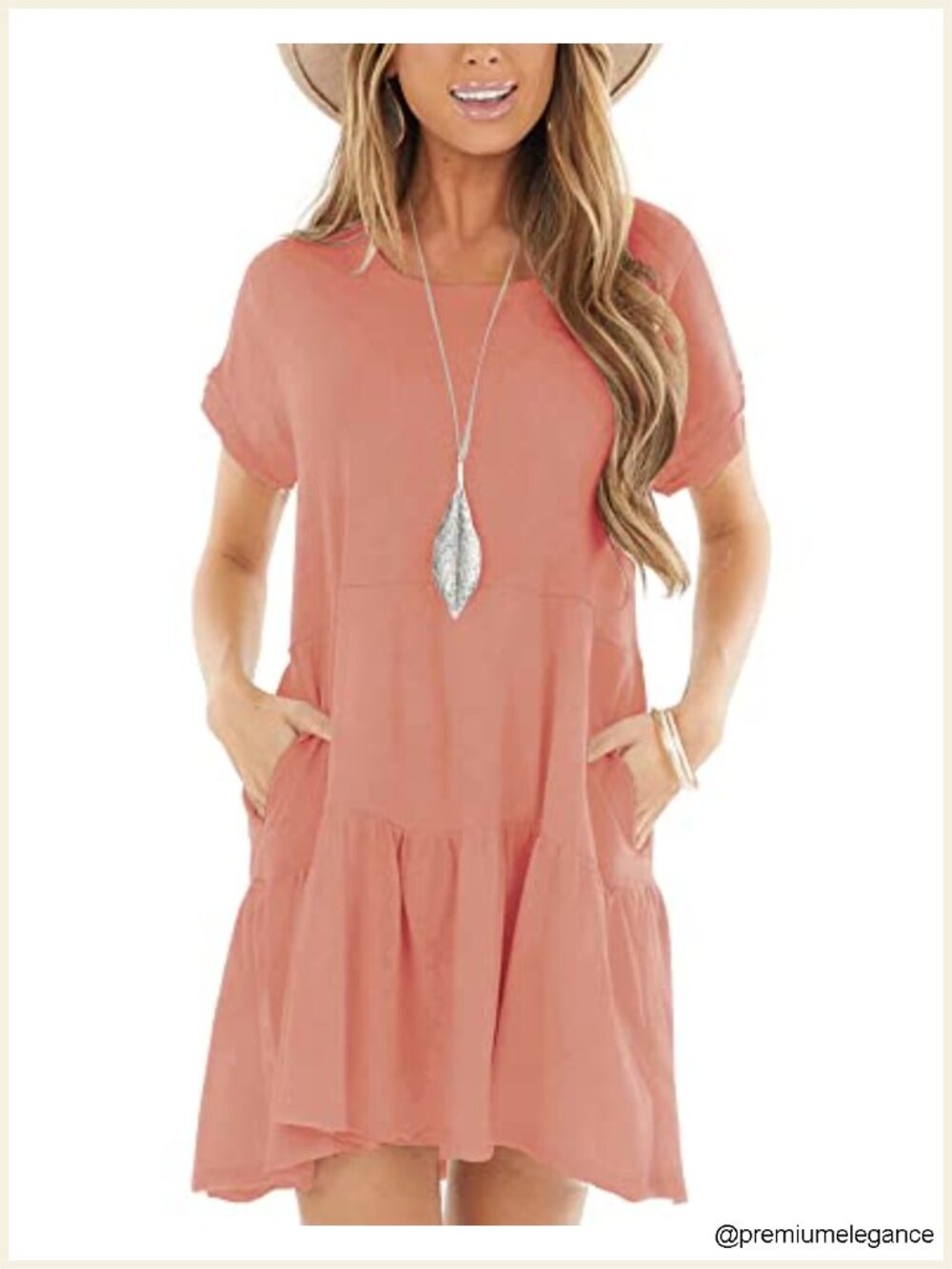 Flowy Swing T-Shirt Dress Cotton Blend Short Sleeve Pockets